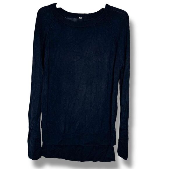 Lululemon Black Sweater Crewneck Long Length High Low Slit Side Hem Women’s S/M - Picture 2 of 12